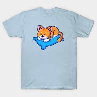 Cute Cat Playing On Pillow Cartoon T-Shirt
